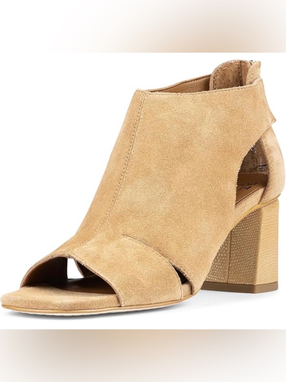 Donald J. Pliner Beige Suede Cutout Open-Toe Block Heel Sandals